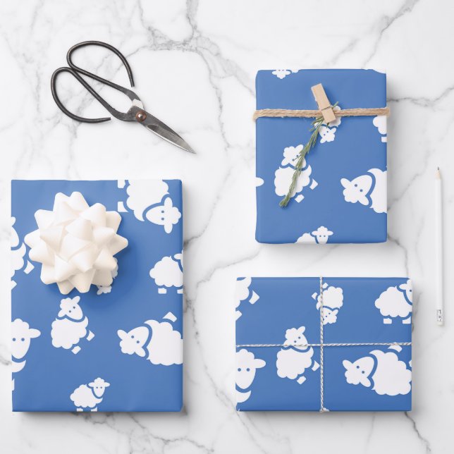 Hoja De Papel De Regalo Oveja personalizado de fondo azul (Anverso)