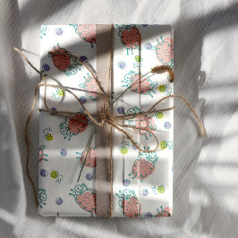 Hoja De Papel De Regalo Oveja Rosa con Flores y Bayas - Patrón Adorable