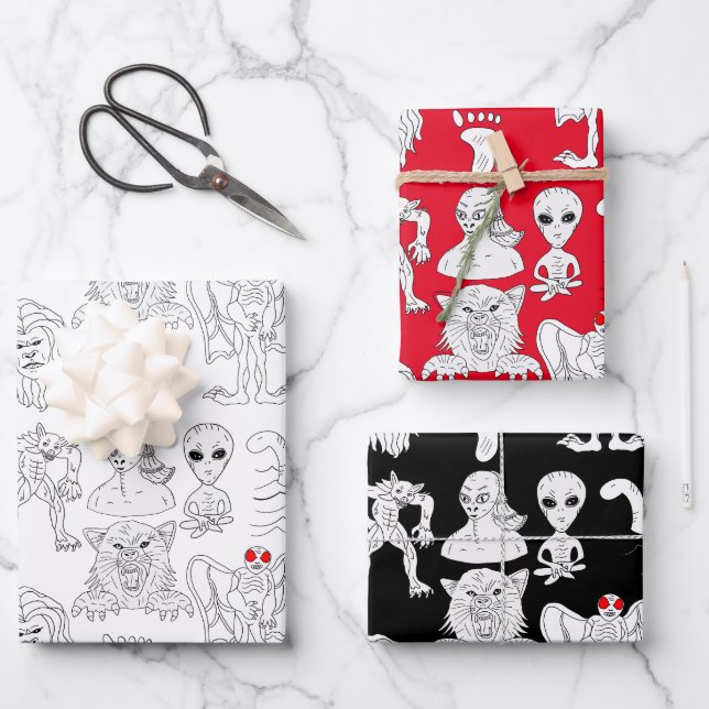 Hoja De Papel De Regalo OVNI, Alien, Bigfoot, Mothman, Dogman, Cryptids (Anverso)