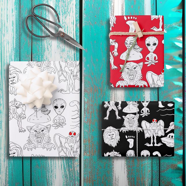 Hoja De Papel De Regalo OVNI, Alien, Bigfoot, Mothman, Dogman, Cryptids (Subido por el creador)