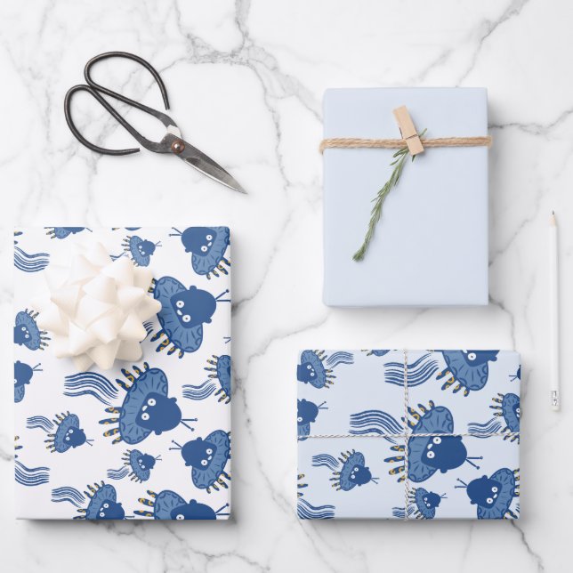 Hoja De Papel De Regalo OVNI azul kawaii (Anverso)