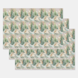 Hoja De Papel De Regalo Owl Chrismas Wrapping Paper Flat Sheet Set of 3