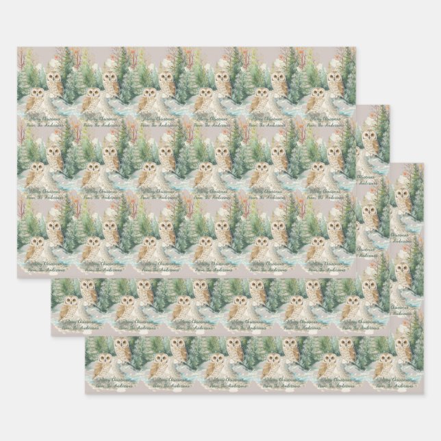 Hoja De Papel De Regalo Owl Chrismas Wrapping Paper Flat Sheet Set of 3 (Set)