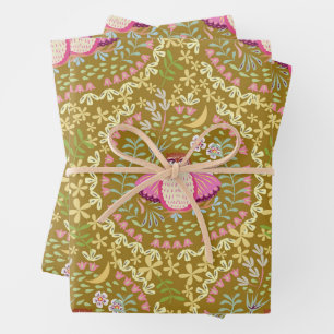 Hoja De Papel De Regalo Owl Folk Olive