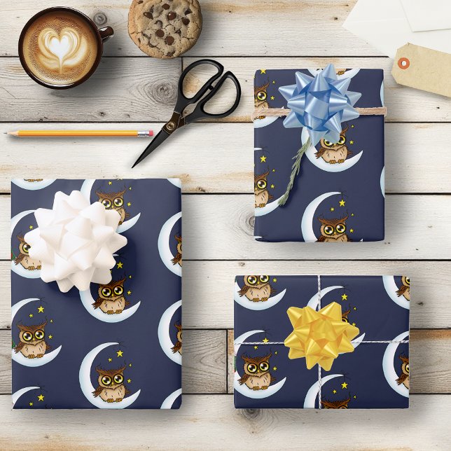 Hoja De Papel De Regalo Owl Moon Blue Cute Stars (Subido por el creador)