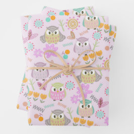 Hoja De Papel De Regalo Owl Pastel Pink
