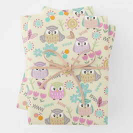 Hoja De Papel De Regalo Owl Pastel Yellow