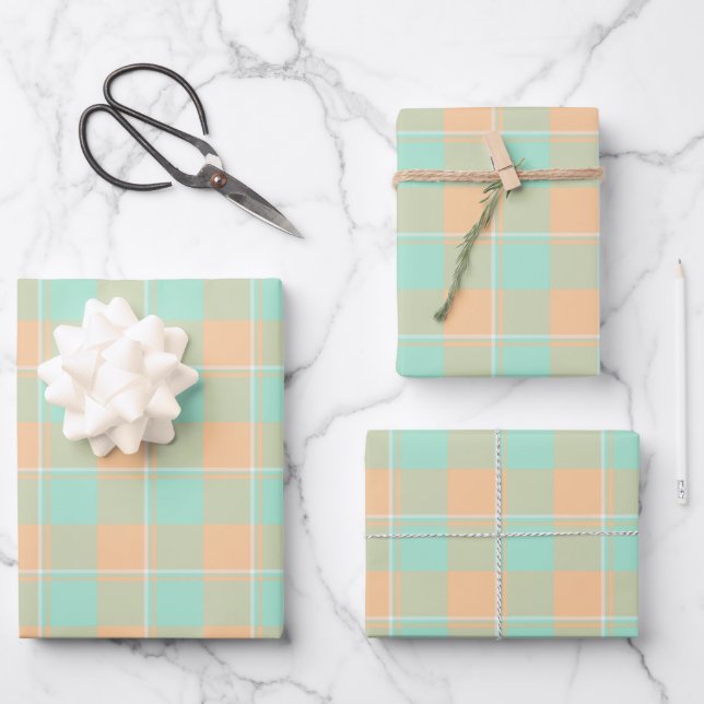 Hoja De Papel De Regalo Padua Green and Corvette Peach Plaid (Anverso)
