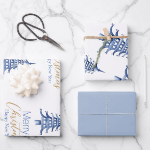 Hoja De Papel De Regalo Pagoda Azul Dusty