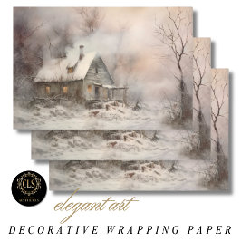 Hoja De Papel De Regalo Paisaje de cabaña en acuarela