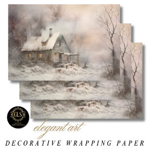 Hoja De Papel De Regalo Paisaje de cabaña en acuarela