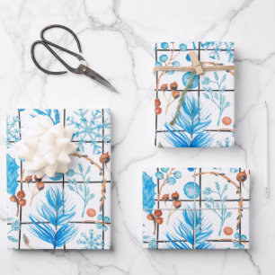 Hoja De Papel De Regalo Paisaje de helado de invierno de plumas azules de