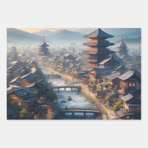 Hoja De Papel De Regalo Paisaje de Kyoto Japón Viaje Vintage