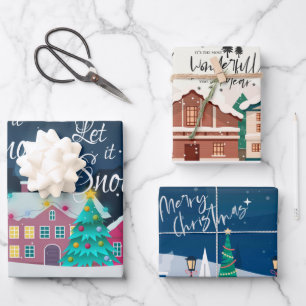 Hoja De Papel De Regalo Paisaje de la ciudad navidad Cita navideña