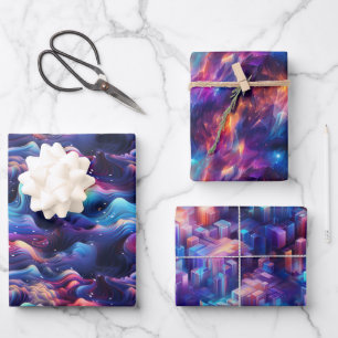 Hoja De Papel De Regalo Paisaje holográfico: Diseño iridiscente 3D