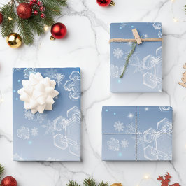 Hoja De Papel De Regalo Paisaje invernal azul brillante con cristales de c