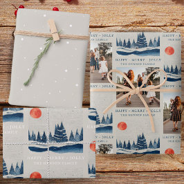 Hoja De Papel De Regalo Paisaje Invernal Bosque Luna Foto Familiar