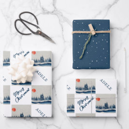 Hoja De Papel De Regalo Paisaje Invernal Bosque Nevado Luna Navidad