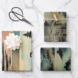 Hoja De Papel De Regalo Paisaje tradicional japonés Paint ephemema No1