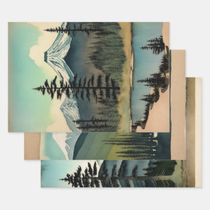 Hoja De Papel De Regalo Paisaje tradicional japonés Paint ephemema No3