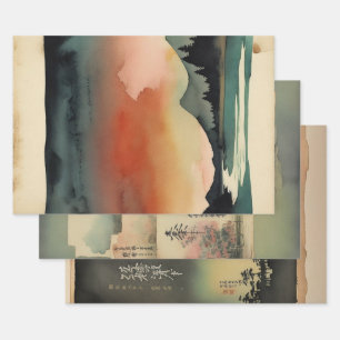 Hoja De Papel De Regalo Paisaje tradicional japonés Paint ephemema No5