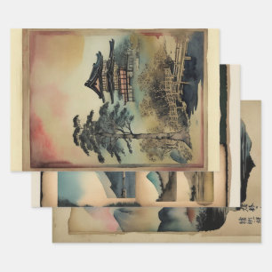 Hoja De Papel De Regalo Paisaje tradicional japonés Paint ephemema No7