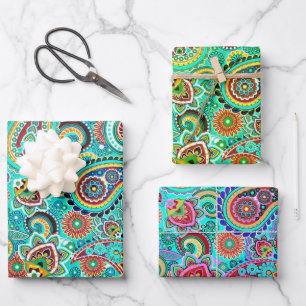 Hoja De Papel De Regalo Paisley floral colorida