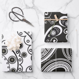 Hoja De Papel De Regalo Paisley minimalista blanco y negro