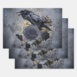 Hoja De Papel De Regalo Pájaro Cuervo Oro Rosa Azul/Negra Caprichoso