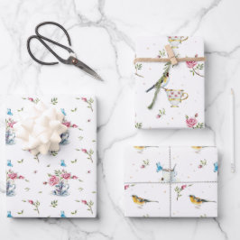 Hoja De Papel De Regalo Pájaros acuarela día de la madre nupcial de primav