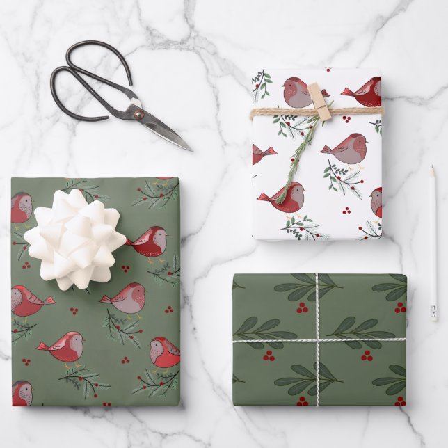 Hoja De Papel De Regalo Pájaros Alegres - (Anverso)