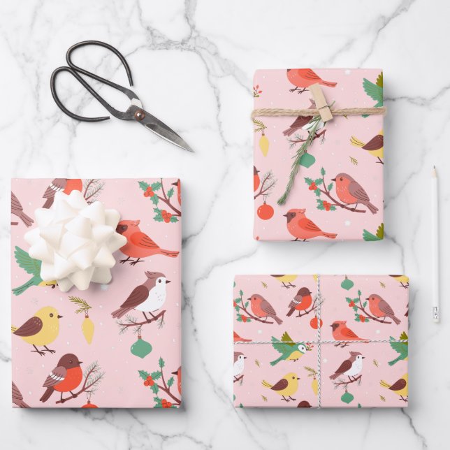 Hoja De Papel De Regalo Pájaros de Navidad de Invierno (Anverso)