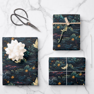 Hoja De Papel De Regalo Pájaros Sobre Los Árboles