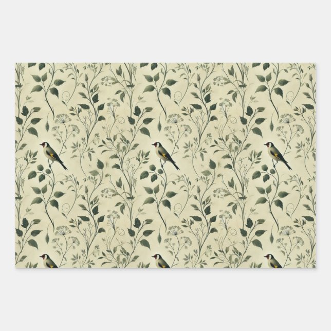 Hoja De Papel De Regalo Pájaros Vintage y Envolturas Botánicas y Desnudos (Anverso)