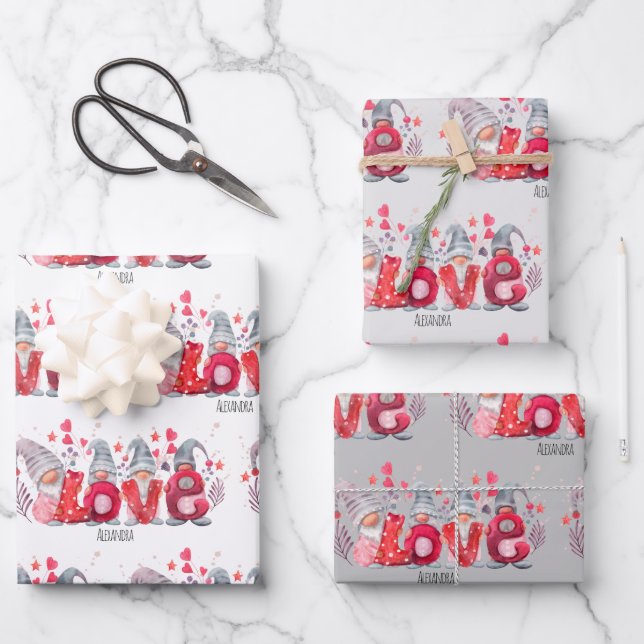 Hoja De Papel De Regalo Palabra de amor roja con nomas acuáticos Valentine (Anverso)