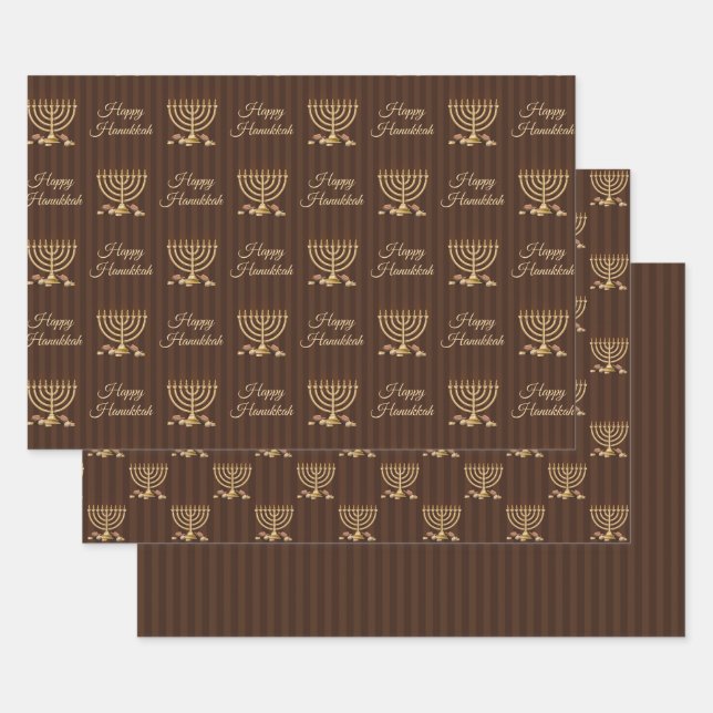 Hoja De Papel De Regalo Palas de oro de Menorah Hanukkah (Set)