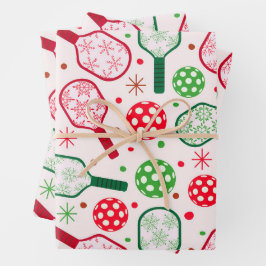 Hoja De Papel De Regalo Paletas de Pickleball Rojas y Verdes de Navidad