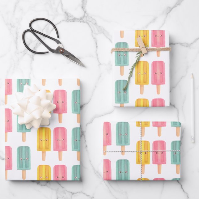 Hoja De Papel De Regalo Palitos de Helado de Verano (Anverso)