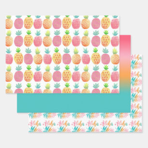 Hoja De Papel De Regalo Palm Aloha Tropical Hawaiana de Piña