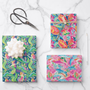 Hoja De Papel De Regalo Palm Beach Preppy Ocean Mermaids Turtles Dolphins