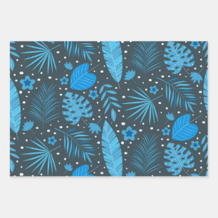 Hoja De Papel De Regalo Palm Monstera Tropical Azul y Turquesa