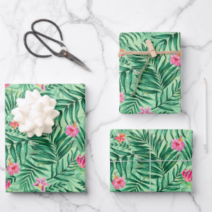 Hoja De Papel De Regalo Palm & Monstera Tropical y Flores Exóticas