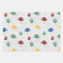 Hoja De Papel De Regalo Palm Treds, Palm Fronds y Black Hand Drawn Dots