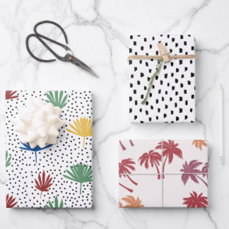 Hoja De Papel De Regalo Palm Treds, Palm Fronds y Black Hand Drawn Dots