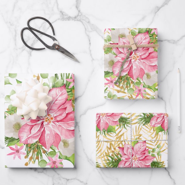 Hoja De Papel De Regalo Palm Tree de Poinsettia Gold (Anverso)