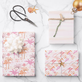 Hoja De Papel De Regalo Palm Tree Tropical Merry Christmas Pattern