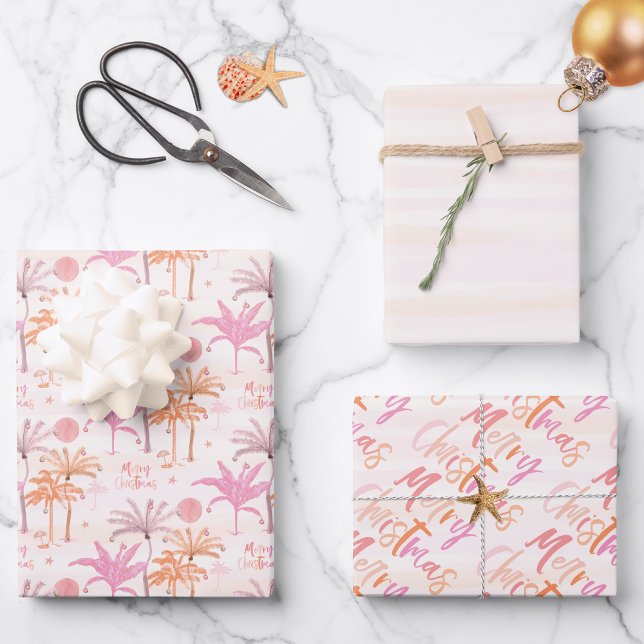 Hoja De Papel De Regalo Palm Tree Tropical Merry Christmas Pattern (Subido por el creador)