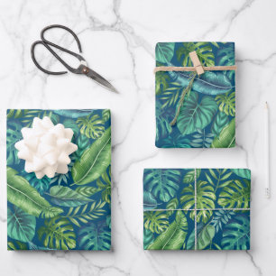 Hoja De Papel De Regalo Palm tropical verde y Verde azulada Banana Monster