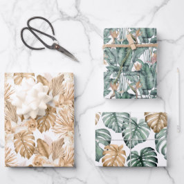 Hoja De Papel De Regalo Palmas Monstera Tropical Gold