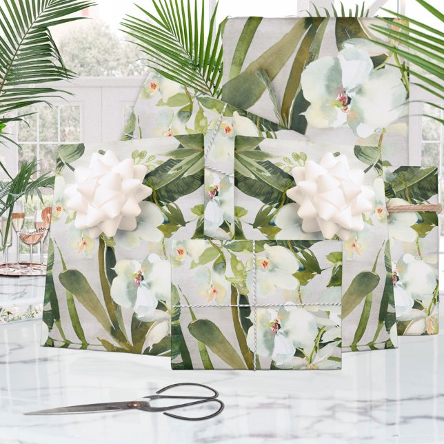 Hoja De Papel De Regalo Palmas Tropicales Orquídea Blanca Floral (Subido por el creador)